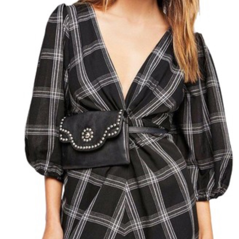 Free People Black Miss Molly Plaid Mini Dress